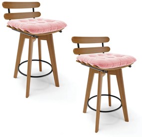 Kit 02 Banquetas Giratória Costela Suede Rosa Bebê Base Madeira MA70 - D'Rossi
