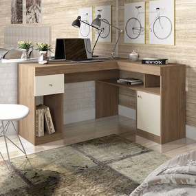 Escrivaninha Mesa Computador de Canto Office 137cm Suzan C01 - D'Rossi - Bege Amarelado/Off White