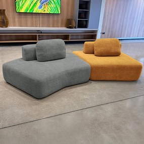 Sofá Ilha Sala de Estar Modulado Dakota Encosto Almofadas Soltas Bouclê Rústico Cinza/Terracota G33 - Gran Belo