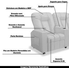 Poltrona Reclinável 3 lugares para Sala de Cinema Pequim PU Branco G23 - Gran Belo