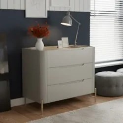 Cômoda Quarto 97cm Solteiro 3 Gavetas Becca Grigio/Dourado I06 - Mpoze