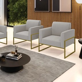 Poltrona Sala Estar Industrial Alta Dourado Kit 2 Marisa Bouclê D03 - D?Rossi - Cinza