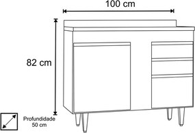 Balcão de Cozinha Lavanderia com Tampo 02 Gavetas Bia 100 cm L06 - D'Rossi - Branco