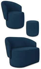 Sofá Namoradeira com Poltrona e Puff Orgânico Sala Malu Bouclê Azul M11 - D'Rossi