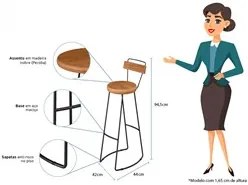 Kit 2 Banquetas Altas com Encosto para Cozinha Estilo Industrial Aura