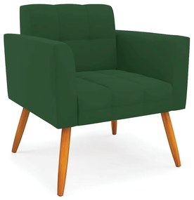 Kit 1 Sofá Namoradeira e 2 Poltronas Elisa Veludo Verde Pés Palito Castanho - D'Rossi