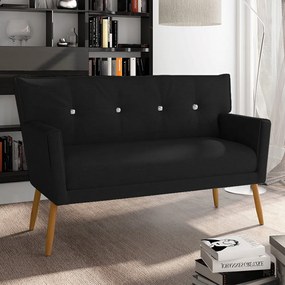 Kit 01 Namoradeira 02 Lugares e 02 Poltronas Anitta com Strass Linho Preto A79 Pés Palito Castanho - D'Rossi