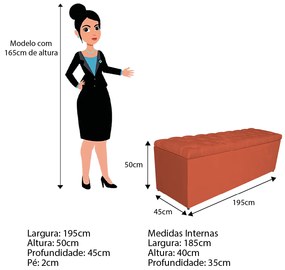Calçadeira Estofada Liverpool 195 cm King Size Suede Terracota - ADJ Decor