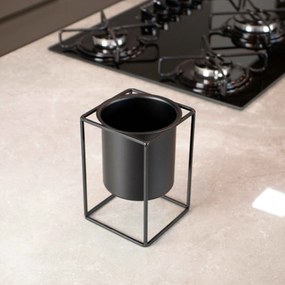 Vaso Decorativo Preto Com Suporte Em Metal 16x11 Cm - D'Rossi