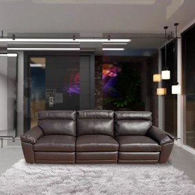 Sofá 3 Lugares Reclinável Elétrico Jotta 306cm Couro Marrone G43 - Gran Belo