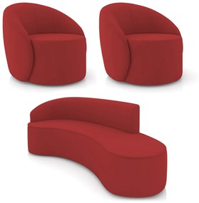 Sofá 4 Lugares Orgânico 220cm Morgan e 2 Poltronas Lua Veludo D03 - D'Rossi - Marsala