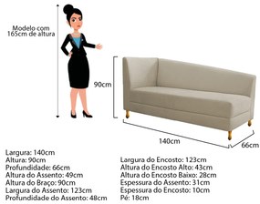 Recamier Valéria 140cm Lado Esquerdo Suede Bege - ADJ Decor