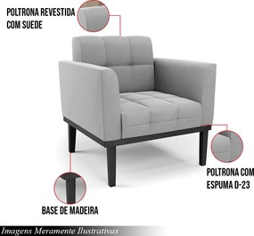 Poltrona Decorativa Karen Pés Fixo em Madeira Preto Suede Cinza G19 - Gran Belo