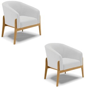 Poltrona Decorativa Base de Madeira kit 2 Stella Linho D03 - D'Rossi - A05 Cinza