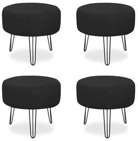 Kit 04 Puffs Redondos para Sala Chloe Suede Preto