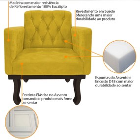 Poltrona Classic Pés Luís XV Suede Amarelo - ADJ Decor