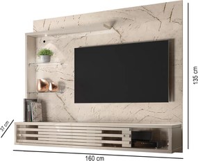 Painel TV 50 Pol 160cm Bancada Suspensa Sala Ravian Calacata/Off White M20 - D'Rossi