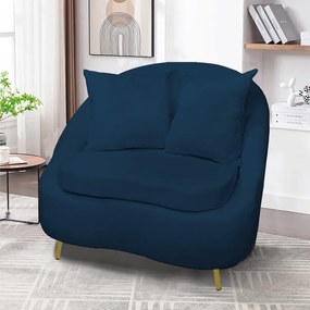 Poltrona Decorativa Orgânica Pé Ferro Dourado Kit 2 Zaya Bouclê C05 - D'Rossi - Azul