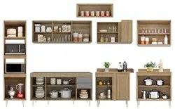Armário de Cozinha Modulada de Canto 8 Peças CP07 Balcão Castanho/Cinz