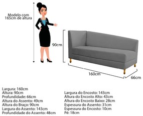 Recamier Valéria 160cm Lado Esquerdo Corano Cinza - ADJ Decor