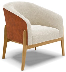 Poltrona Decorativa Base Madeira Stella PU Nozes/Bouclê D03 - D'Rossi - Bege