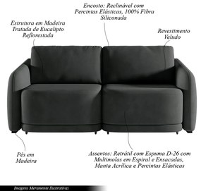 Sofá Cama Modulado Retrátil e Reclinável Decorativo Varsóvia 236cm Veludo Cinza Chumbo G33 - Gran Belo