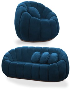 Sofá 2 Lugares com Poltrona Orgânica Fixa Cloud Bouclê E03 - D'Rossi - Azul Marinho