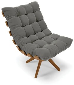 Poltrona com Puff Giratório Costela Suede Grafite Base de Madeira MA30 M11 - D'Rossi