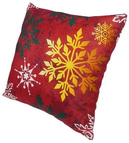 Capa de Almofada Natalina de Suede em Tons Vermelho 45x45cm - Flocos Vermelhos - Com Enchimento