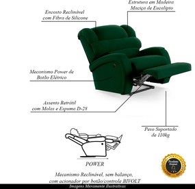 Poltrona do Papai Sala de Cinema Reclinável Kylie Power Elétrica Veludo Verde Esmeralda G23
