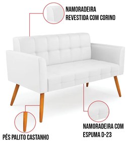 Kit 1 Sofá Namoradeira e 1 Poltrona Elisa Corino Pés Palito Castanho D03 - D'Rossi - Branco