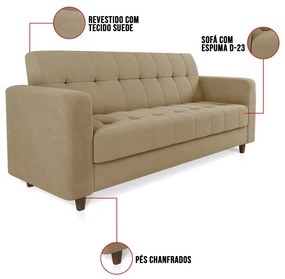 Sofá 03 Lugares Arezzo Suede Pés Chanfrado Tabaco D01 - D'Rossi - Marrom Rato