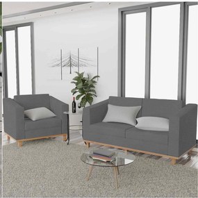 Kit Sofá 2 Lugares e Poltrona Europa Corano Cinza ADJ Decor