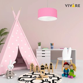 Lustre Pendente Cilíndrico Md-4100 Cúpula em Tecido 50x25cm Rosa Bebê - Bivolt