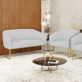 Sofá Namoradeira e Poltrona Base Industrial Dourado Stella Linho D03 - D'Rossi - A05 Cinza