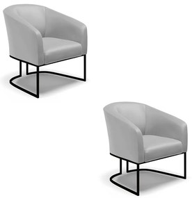 Poltrona Decorativa Industrial Preto Kit 2 Stella Sintético Cinza D03 - D'Rossi