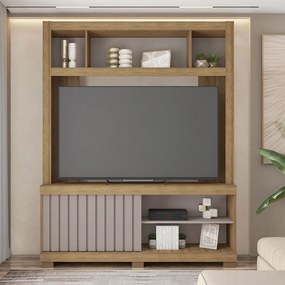 Home Estante Prisma 160cm MDP Portas de correr Ripado Mel/Cacao G11- Gran Belo