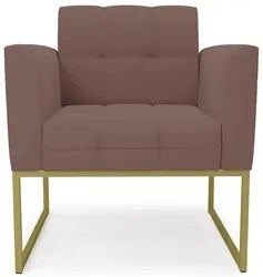 Poltrona Decorativa Base Industrial Dourado Ana Veludo Rosê - Ibiza