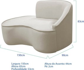 Divã Recamier Curvo Sala de Estar Recepção Marrocos 150cm Lado Esquerdo Linho