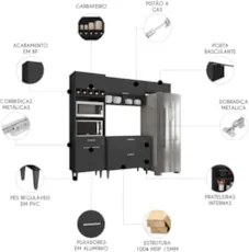 Armário de Cozinha CP04 Para Pia 100cm Pérola Z34 Preto     - Mpozenat