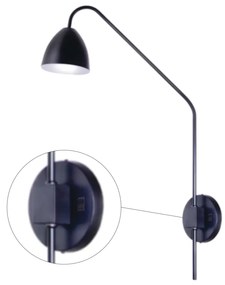Arandela Haste Articulada Cúpula Aluminio 12X48X75Cm Metal 01Xe27 / Co... (PRETO)
