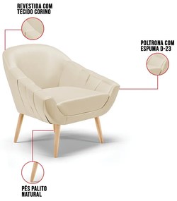 Poltrona Giovana Corino Pés Palito Natural D01 - D?Rossi - Bege