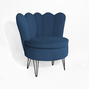 Conjunto 2 Poltrona Dália Pés Hairpin Legs Preto Veludo Azul Marinho