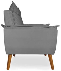 Poltrona Decorativa Apolo Pés Madeira Suede Cinza - Sheep Estofados - Cinza