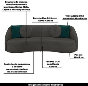 Sofá Decorativo 240cm com Almofadas Redondas Clarke Veludo Cinza G45 - Gran Belo