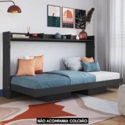 Cama Solteiro Infantil Articulação Horizontal Isis Grafite A05 - Mpoze