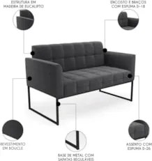 Namoradeira e Poltrona Industrial Preto Ana Bouclé Grafite - Ibiza