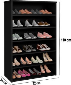 Sapateira Vertical 18 Pares 72cm Closet Organizador Melice Preto A01 - D'Rossi