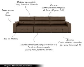 Sofá Retrátil 6 Lugares 404cm 3 Módulos Nero Couro Cappuccino G52 - Gran Belo
