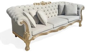 Sofá Napoleão 3 Lugares Detalhes em Capitonê Madeira Maciça Eucalipto Entalhada Design de Luxo Artesanal